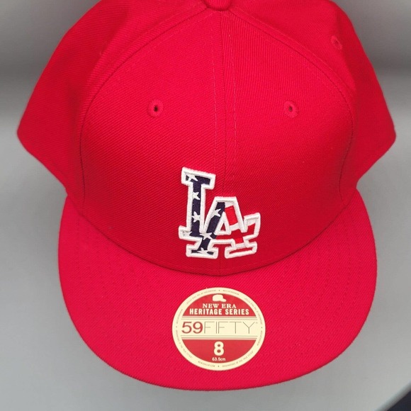 New Era 59Fifty Heritage Series LA Dodgers Red 100% Wool Fitted Hat Size 8 READ! - Picture 4 of 13